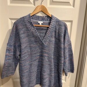 J. Jill Multicolor Three Quarter Sleeve Length V-Neck Sweater